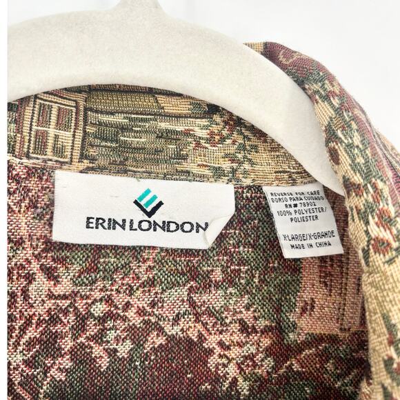 Erin London Vintage Tan Green Burgundy Tapestry Villa Jacket Size XL - Picture 9 of 9